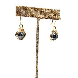 Gold Coated Wire Wrapped Hematite Earrings